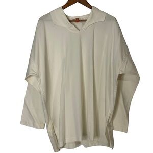 Japanalia White Long Sleeve Rounded Neckline with Collar Kaftan; Size Medium
